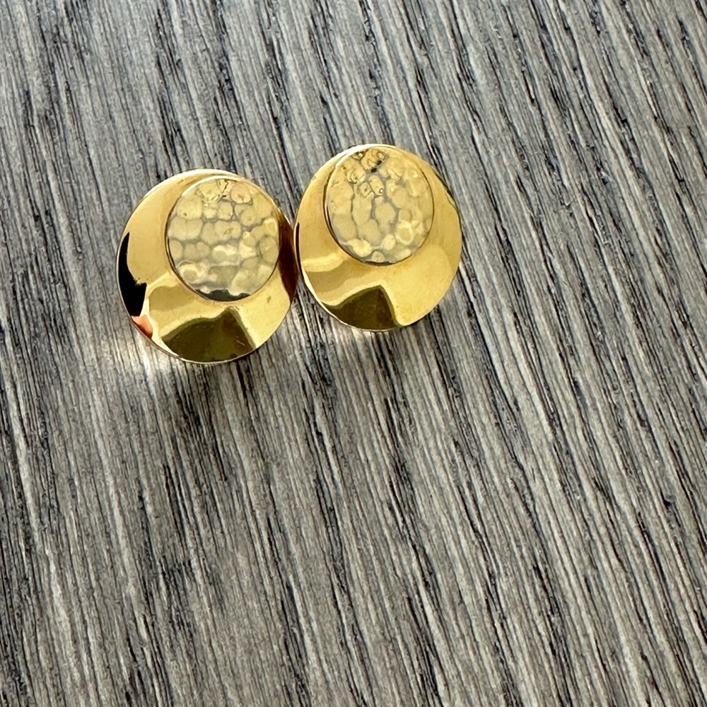 Gold Hammered Circle Drop Earrings Statement Jewelry